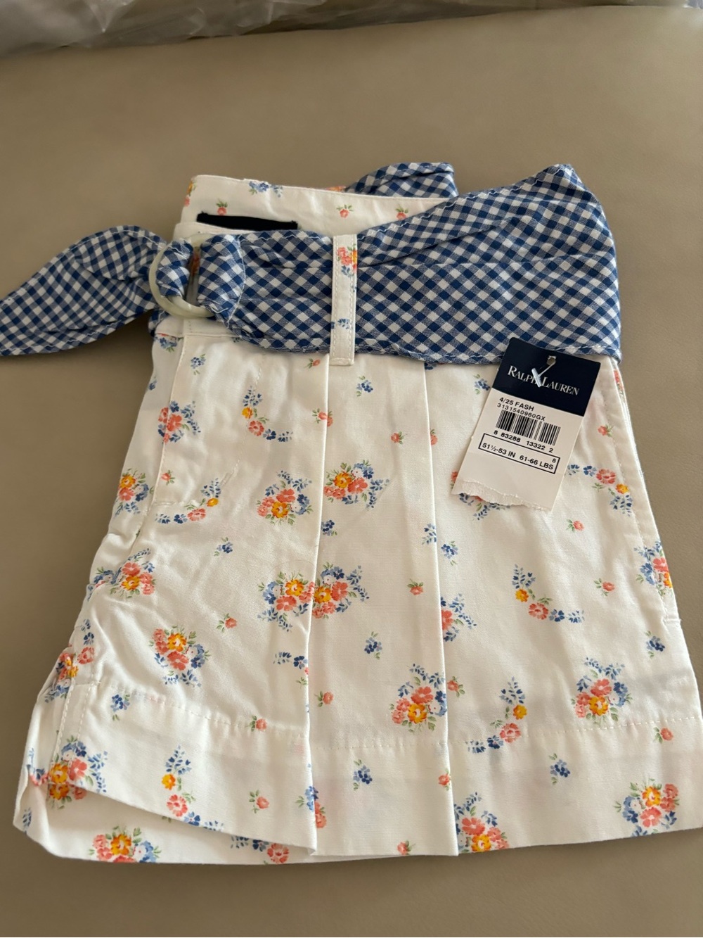 ✨New✨Ralph Lauren Floral Pleated Shortd with Blue Gingham Belt✨